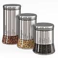 Stainless Steel Spice Jars With Sugar Coffee Tea And Open Lid