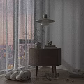 Modern Wooden Side Table with Light Wood Drawer and Vase Dried Branches in Bright Room