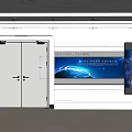 Gray Double Security Door At Modern Simple Lobby Entrance With Display Board And Blue Earth
