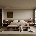 Modern Bedroom Interior With Comfortable Bed Bedside Tables Artwork Bench And Window Blinds 3d model
