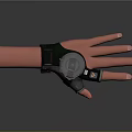 Futuristic Wrist Mounted Device With Circular Dial And Black Strap Details