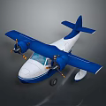 Blue and White Seaplane Model With Twin Propellers and Floats Design