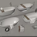 Modern White Bathtubs With Wooden Trays Towels And Side Tables