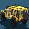 Yellow Custom Off Road Vehicle With Roof Rack Decals And Large Off Road Tires