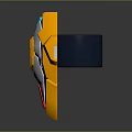 Futuristic Shield Design With Yellow Silver Blue And Red Accents Geometric Patterns And Central Gem
