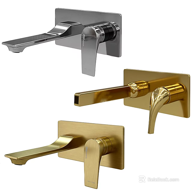 Modern Wall Mounted Faucets In Gold And Silver Finish With Sleek Design 3d model 
