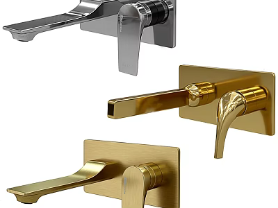 Modern Wall Mounted Faucets In Gold And Silver Finish With Sleek Design 3d model