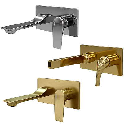 Modern Wall Mounted Faucets In Gold And Silver Finish With Sleek Design 3d model