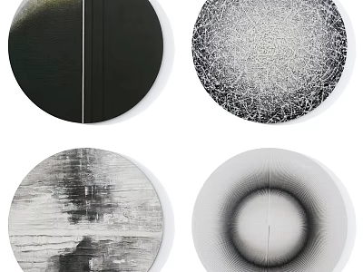 Modern Round Framed Artworks With Various Textured Patterns And Minimal Designs 3d model