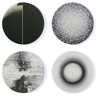 Modern round frame painting high-grade black and white gray round hanging picture combination 3d model