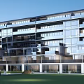 Modern Townhouse Exterior Design With Glass Facade Balconies And Green Lawn