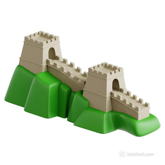 The Great Wall Ancient Architecture Model With Watchtowers And Green Hills 3d model 