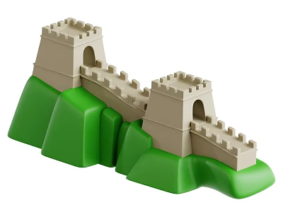 The Great Wall Ancient Architecture Model With Watchtowers And Green Hills 3d model