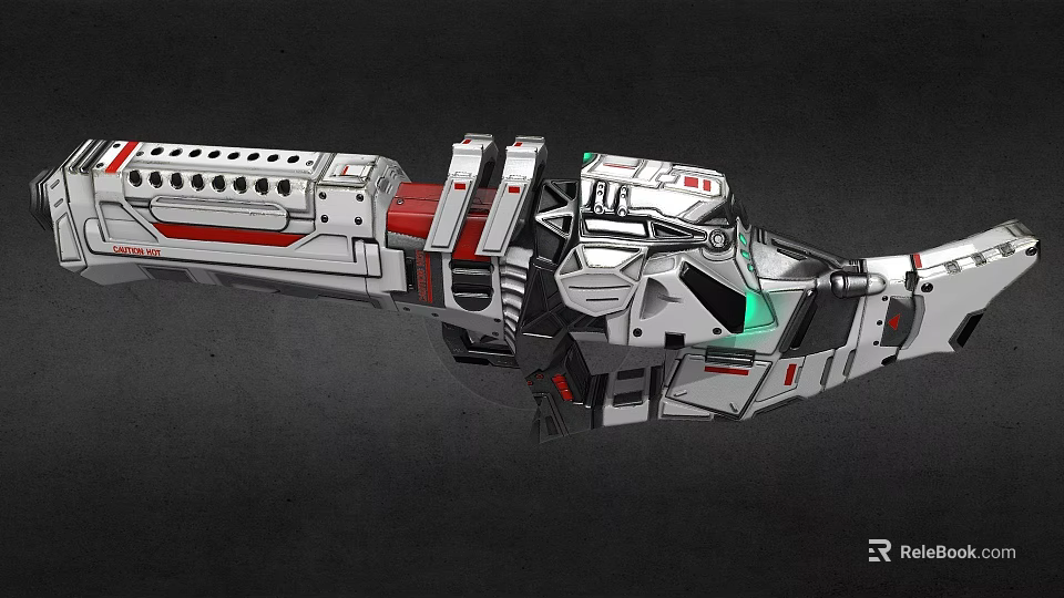 Sci Fi Weapon Design With Metallic Red White Accents And Green Illuminated Sights 3d model 