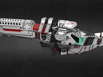 Sci Fi Weapon Design With Metallic Red White Accents And Green Illuminated Sights 3d model