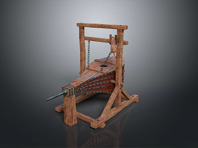 Ancient Medieval Siege Engine With Wooden Frame Chain Mechanism And Spikes 3d model