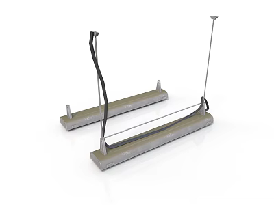 Two Metal Base Units With Black Cable And Silver Rod Attachments 3d model