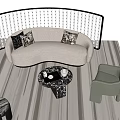 Stylish Sofa And Coffee Table Set With Patterned Pillows And Matching Armchair 3d model