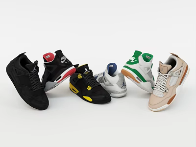 Trendy Sneakers In Various Colors With High Top And Low Top Styles 3d model