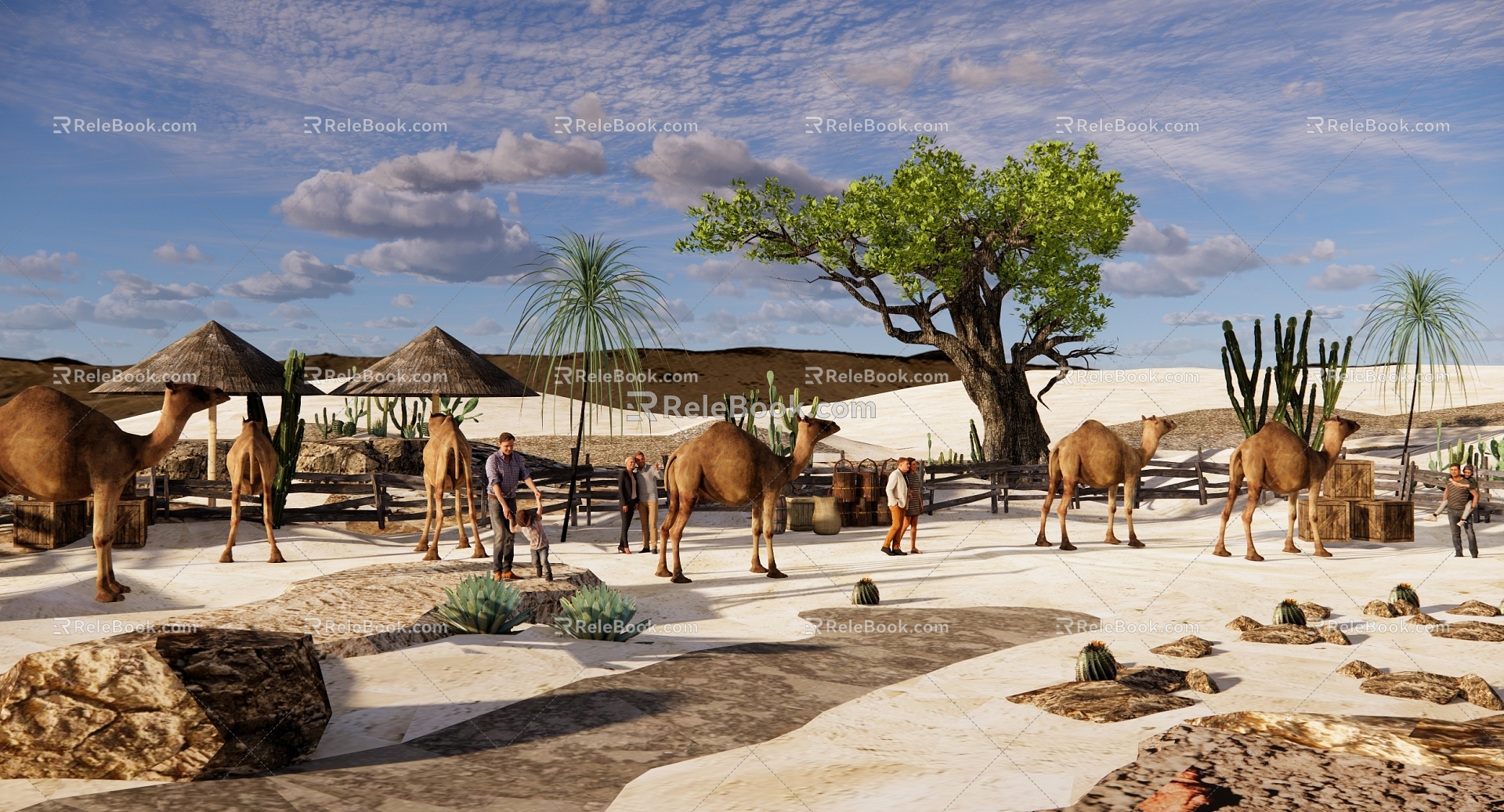 Modern Park Desert Park Landscape Desert Camel Animal Paradise Child Paradise Desert Desert Wood Fence 3d model