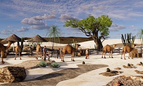 Modern Park Desert Park Landscape Desert Camel Animal Paradise Child Paradise Desert Wood Fence 3d model