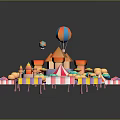 Modern Amusement Park Scene With Carousel Colorful Buildings Balloons And Umbrella Decorations