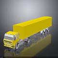 Yellow Box Truck with Trailer on Dark Background and Shiny Reflective Surface