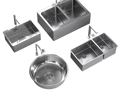 Stainless Steel Kitchen Sinks With Double Bowl Single Bowl And Faucet Designs 3d model