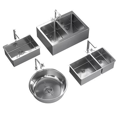 Stainless Steel Kitchen Sinks With Double Bowl Single Bowl And Faucet Designs 3d model