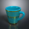 Stylish Blue Cup With Intricate Golden Decorative Patterns And Curved Handle 3d model