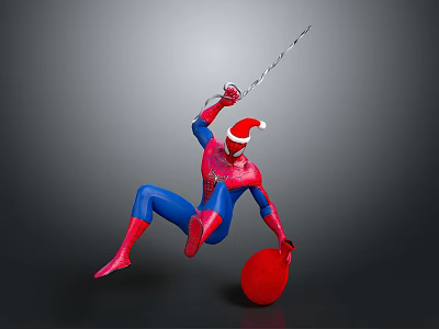 Spider Man Character Wearing Santa Hat Holding Weapon And Red Shield 3d model