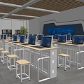 Computer Classroom Computer Desk and Chair Combination School Classroom 3d model