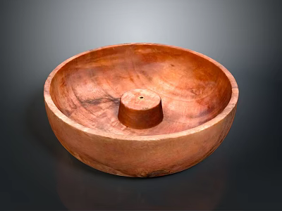 Handcrafted Wooden Sculpture Carved Bowl With Circular Design And Central Cylinder 3d model