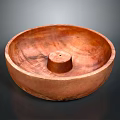 Handcrafted Wooden Sculpture Carved Bowl With Circular Design And Central Cylinder