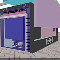 Blue Police Booth Structure With Windows Doors And Security Maintenance Signage