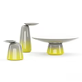 Stylish White Round Coffee Table With Gray Yellow Gradient Base And Decorative Vases 3d model