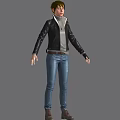 Game and Movie Character in Black Leather Jacket Gray Inner Shirt Blue Jeans Standing Pose