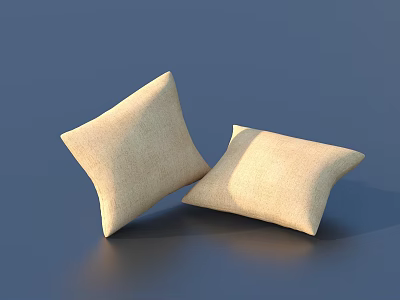 Two Beige Fabric Decorative Pillows on Blue Background with Simple Design 3d model