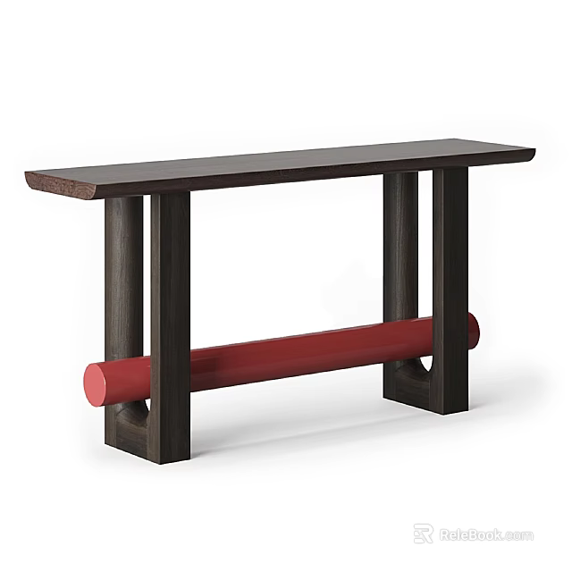 Modern Console Table With Dark Tabletop Legs And Red Cylindrical Support 3d model
