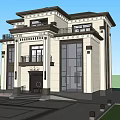 Classical Two Story Detached Villa With Balcony Large Windows Porch And Green Plants