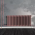 White Column Design Heating Radiator Installed Against Dark Wall With Wooden Floor 3d model