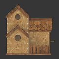 Wooden Two Tiered Birdhouse With Tile Roof Small Fence And Rustic Design
