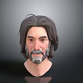 Man with Long Hair and Beard 3D Head Model on Gray Background