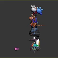 Cartoon Style Characters And Creatures Including Robots Deer Like Figure Small Bots And Umbrella Character