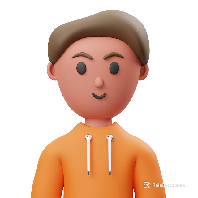 Cartoon Man In Orange Hoodie With White Drawstrings Short Hair Smiling Expression 3d model 