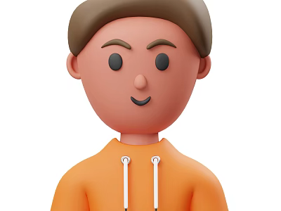 Cartoon Man In Orange Hoodie With White Drawstrings Short Hair Smiling Expression 3d model