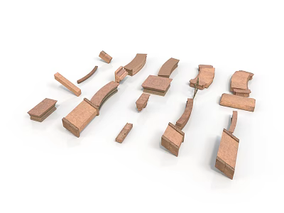 Scattered Brown Architectural Model Components With Bricks Arches And Columns 3d model