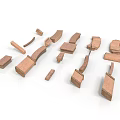 Scattered Brown Architectural Model Components With Bricks Arches And Columns