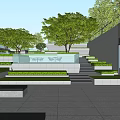 Modern Garden Landscape Featuring Terraced Green Lawns Shrubs White Walls And Stone Pavement