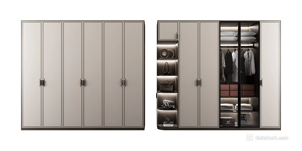 Modern Wardrobe with Sleek Panel Doors and Organized Interior Storage Spaces 3d model